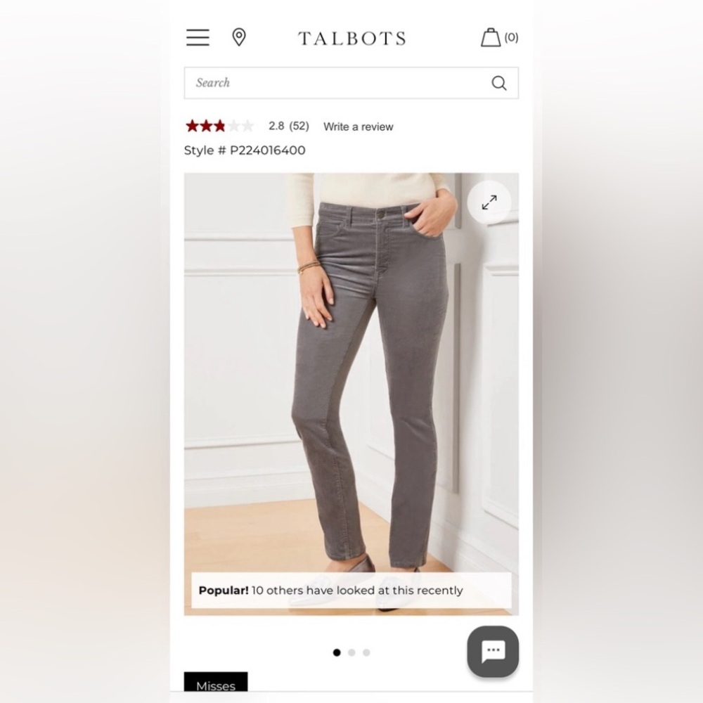 Gray Talbots Velveteen Straight Leg Pant
